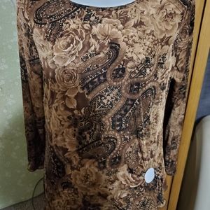 Woman's top brown and tan  sheer